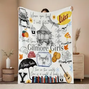 Gilmore Themed Flannel Blanket - Ultra-Soft with Coffee Cup Design, All-Season Versatile for Camping/Sofa/Bed/Office