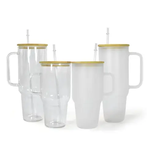 Hailey Brook Designs 32oz or 40oz Sublimation Clear or Frost Glass Tumbler with Bamboo Lid, BPA Free, Reusable, Stylish & Washable - Bottle, Water Bottles