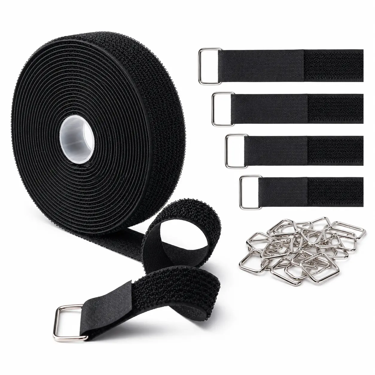 TOOLAZO 1.5" x 16ft Adjustable Nylon Webbing Strap Roll with Metal Buckles, Reusable Heavy-Duty Utility Tie Straps with Custom Lengths, Cut-to-Fit Design for Cable Management, Outdoor Use, Home Organization