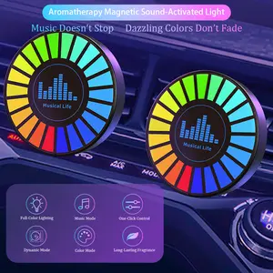 Car LED Air freshener. Multicolor led. Round RGB Sound Control Light , Rechargeable Sound-Activated Music Rhythm Ambient Lighting to match your music selection. Comes with vent holder,  Enhance your car's ambiance or desktop appeal.