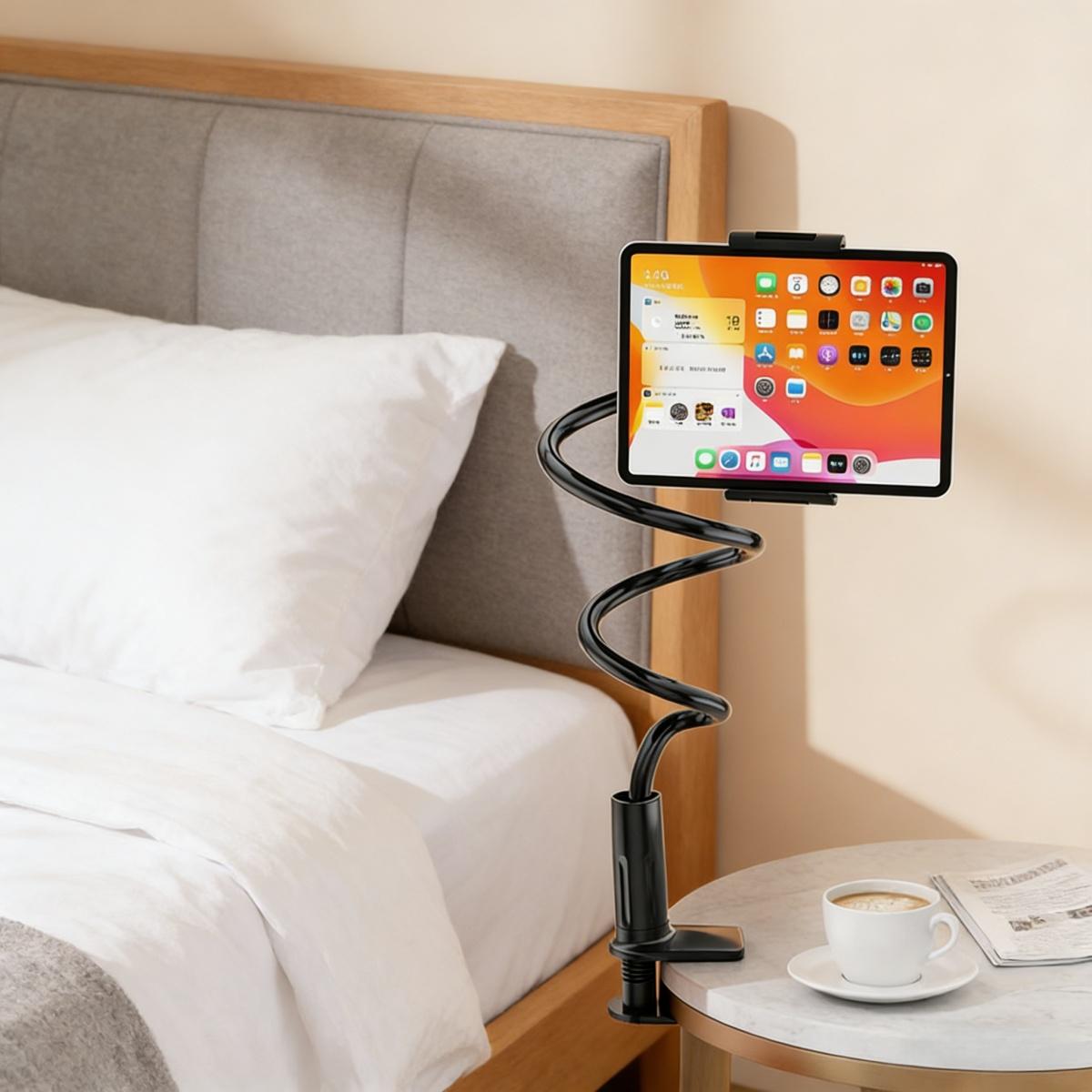 Gooseneck Phone Holder for Bed, 360° Rotatable Metal Desk Phone Stand, Adjustable Flexible Clamp Mount, Universal Fits for iPhone 17 16 15 14 13 12 11 Pro Max Plus iPad Samsung Galaxy All Phones & Tablets, Home Office Bedroom