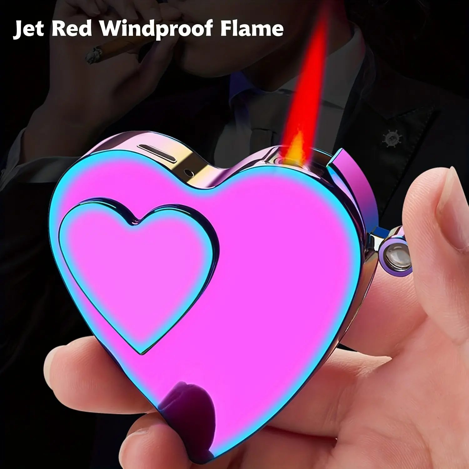 (Butane Gas Not Included)  Windproof 3-in-1 Lighter with Red Flame - Metal Refillable Butane Lighter  - Gift for Girls,Lover
