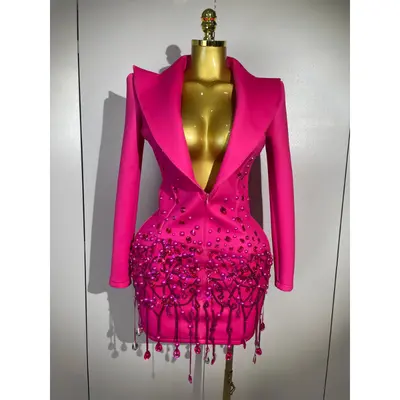 embellished extreme cowl neck halter mini dress in hot pink RAQUEL