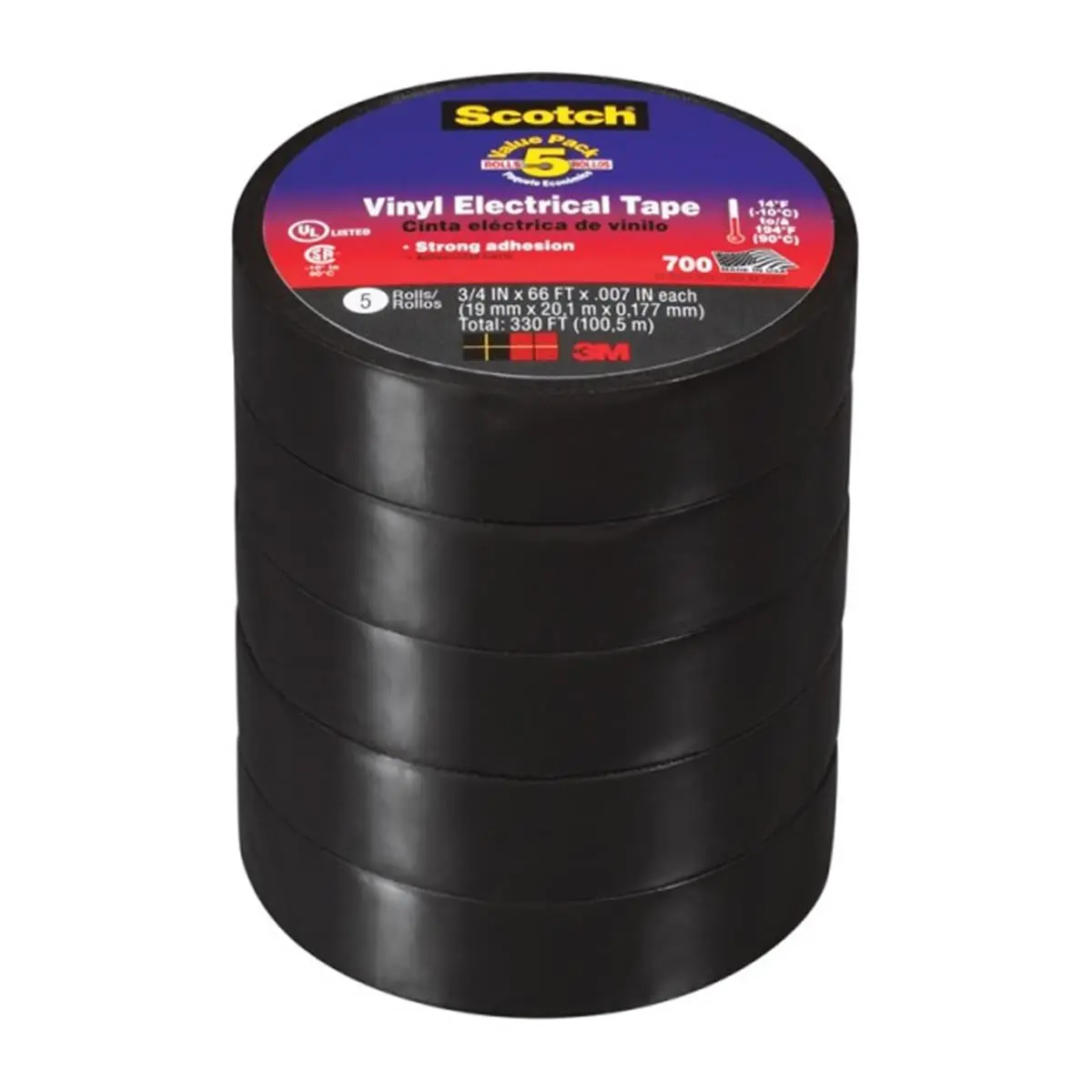 212 MAIN 24413-BA-6 Industrial Adhesive Vinyl Tape, 5 Rolls (0.75 in Black, 66' Length), 600V Insulation, Strong Adhesion, Flame Retardant, for Indoor/Outdoor Automotive & Motorcycle Paint Care