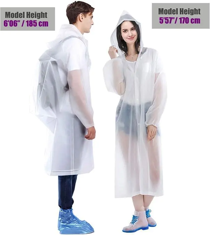 EVA Material Rain Ponchos for Adults Travel Rain Jacket Packable Rain Coats for Women with Drawstring Hood Elastic Cuff Sleeves Quality Buttons Durable Material 100% Waterproof Quick-Drying