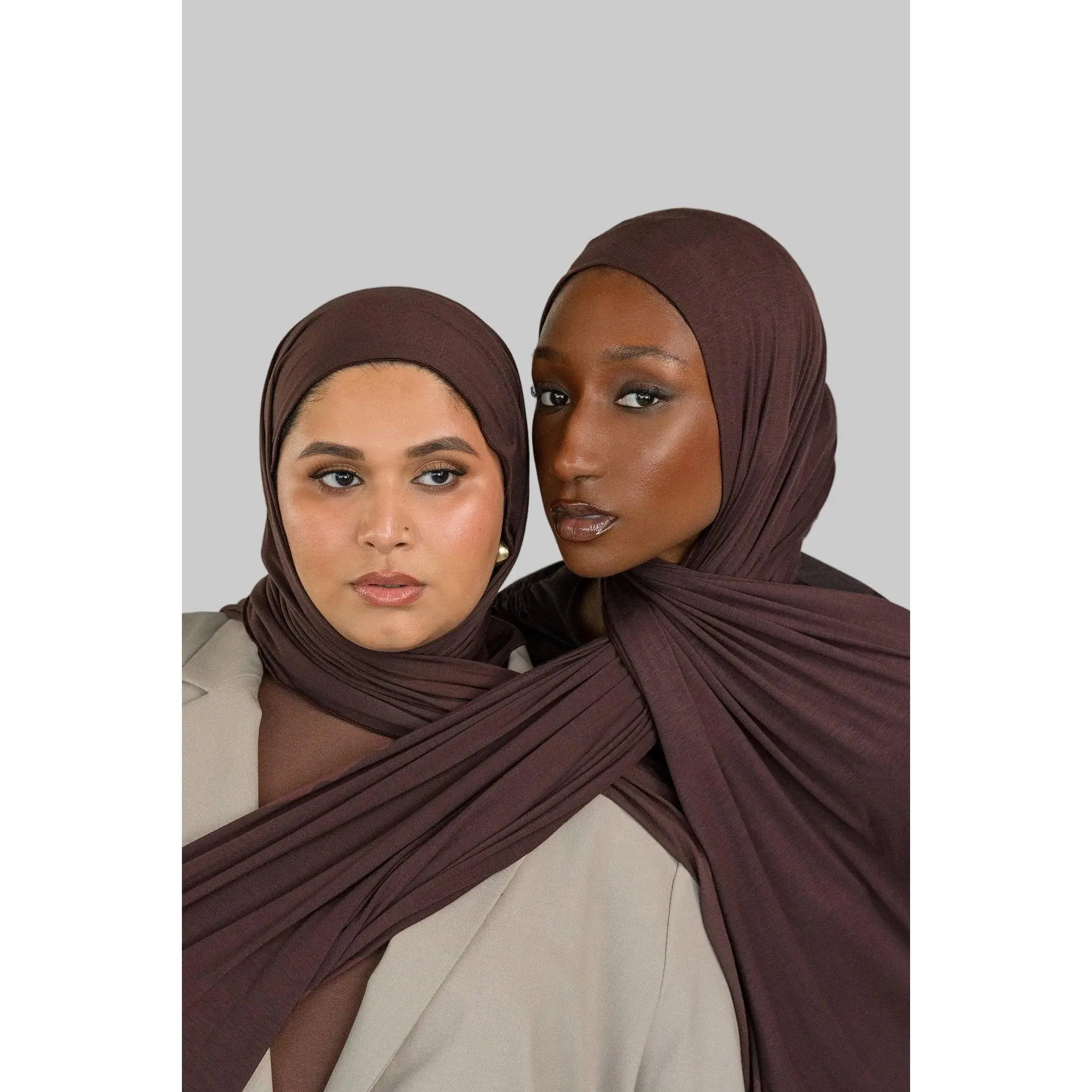 VELA Espresso Jersey Lite Square Hijab - Lightweight, Ultra-Light, Breathable, Wrinkle-Resistant, 4-Way Stretch Modal Solid Modesty Scarf for Modern Wear