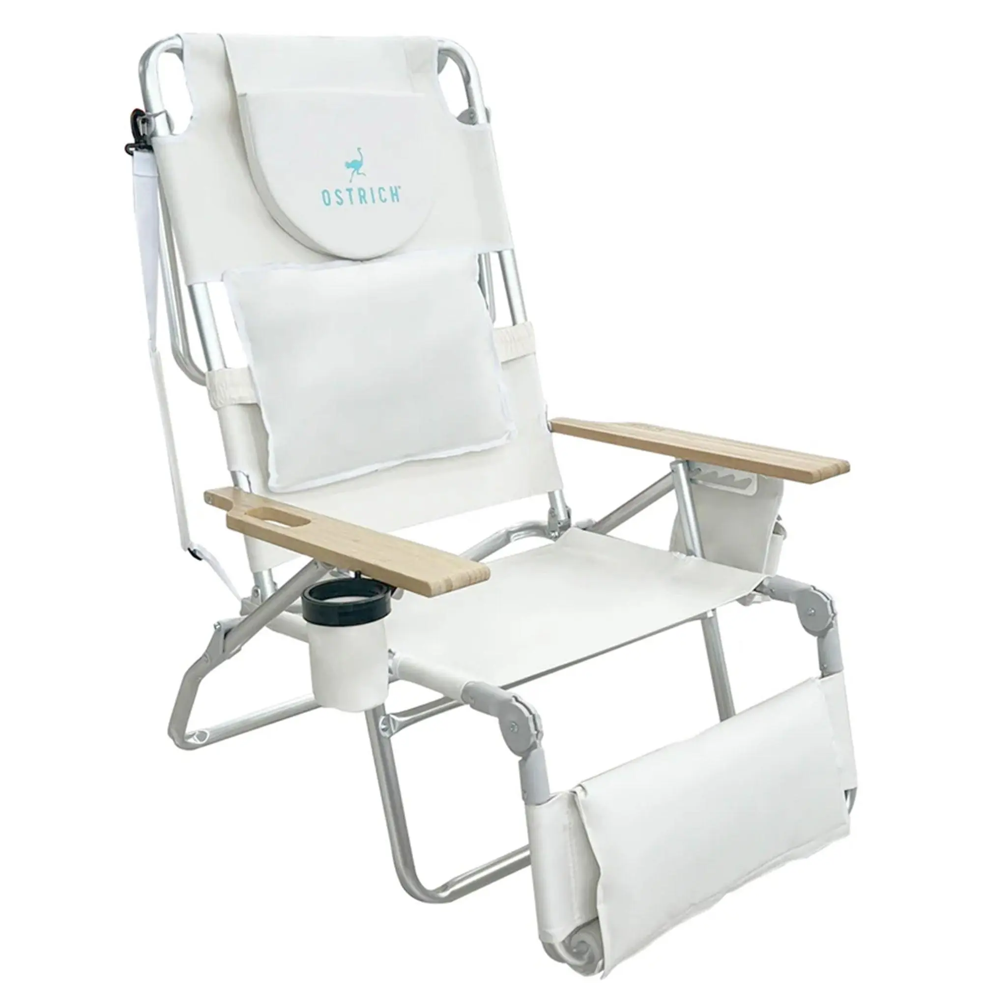 Ostrich The Deluxe 3N1 Lightweight Outdoor Beach Lounge Chair w/ Footrest, White
