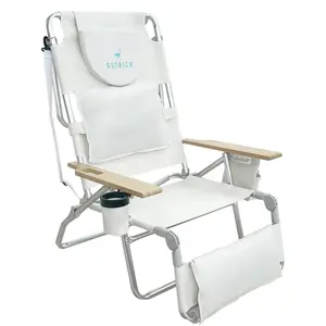 Ostrich The Deluxe 3N1 Lightweight Outdoor Beach Lounge Chair w/ Footrest, White
