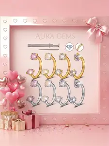 8pcs Heart Hoop Nose Rings, 18g 8mm Threaded, Zircon Embedded, Party & Graduation Fashion, Birthday Gift, All Seasons