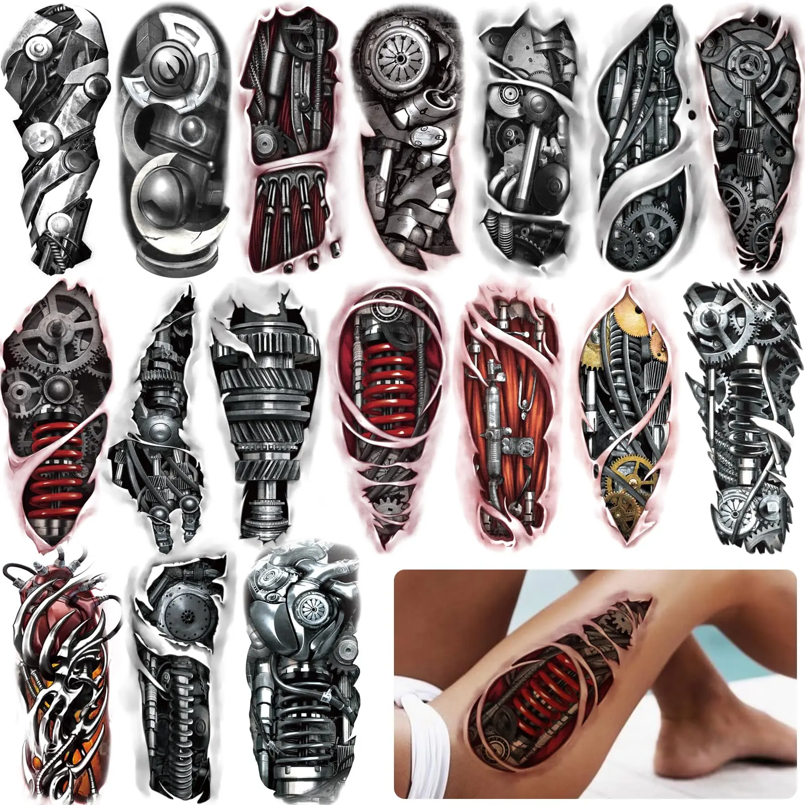 77sheets Waterproof Mechanical Temporary Tattoo for Men or Women 17sheets Larger Half Arm Robot Realistic Fake Tattoos for Adult And 60 sheets Tiny Flower Tattoo Sticker Boys or Girls1