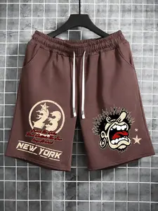 Men's New York Street Graffiti Print Casual Shorts, Loose Drawstring Gym Shorts, Graphic Letter Pattern, All Seasons, Fitted Style