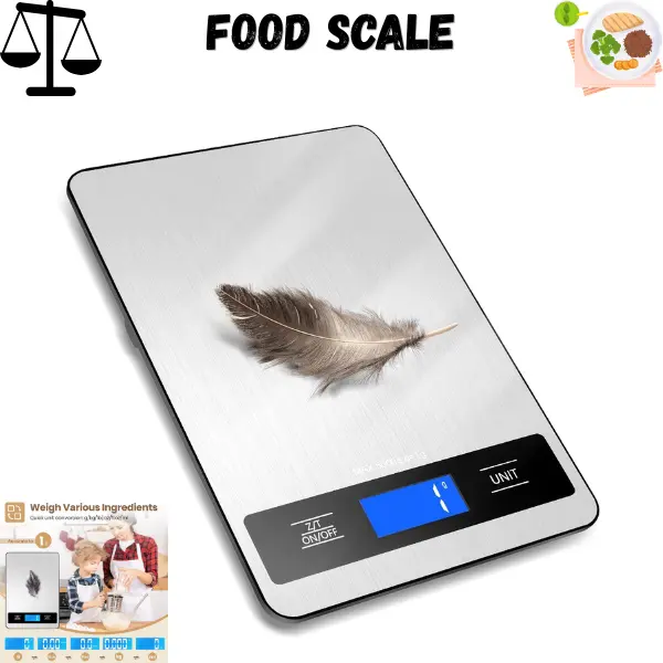 Stainless Steel Digital Kitchen Food Scale, 11lb Capacity, 1g/0.05oz Precision, LCD Display, Tare Function, 6 Units for Baking & Meal Prep