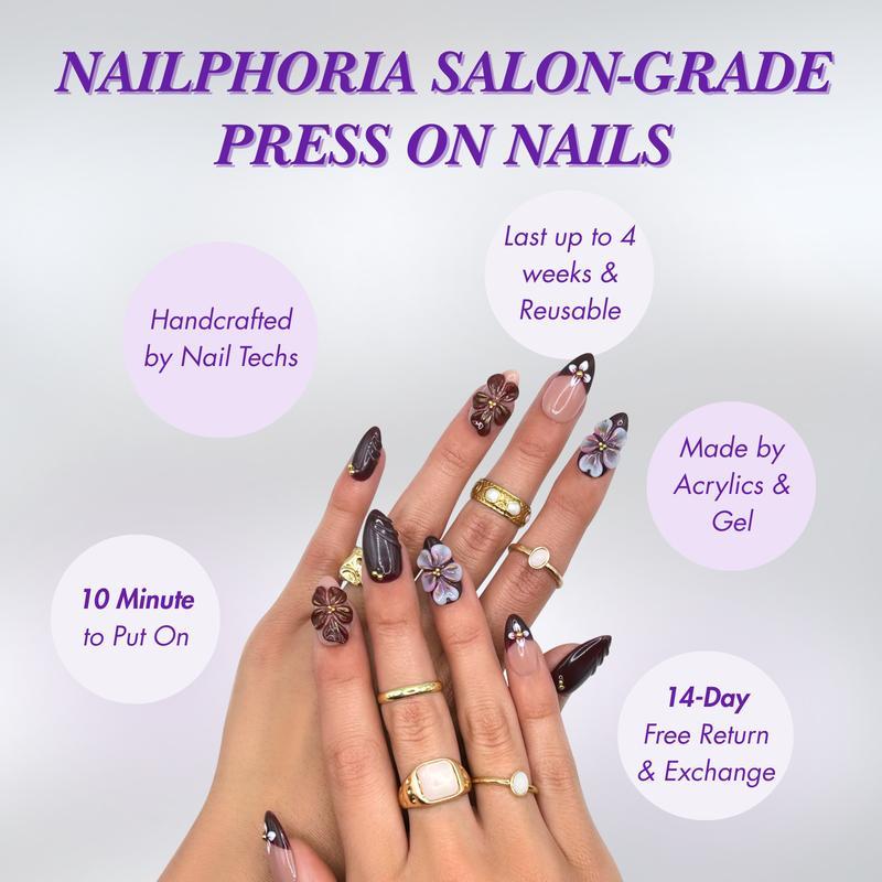 Moonlight Fairy Press On Nails | Pastel Floral & Crescent Moon 3D Nail Set | Magical Aura Nails