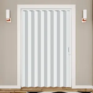 60X80in Interior Accordion Door, White Double Layer PVC Folding Door for Closet & Doorway, No Floor Track, Space-Saving Closet Doors, Includes Mounting Hardware, Handle, Latch, Close Left/Right