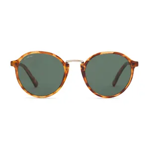 Foster Grant Summer of Love Sunglasses Round Honey Tort Frames Earthy Greenish-Grey Lenses 100% UVA-UVB Protection A4114A® Case & Bracelet