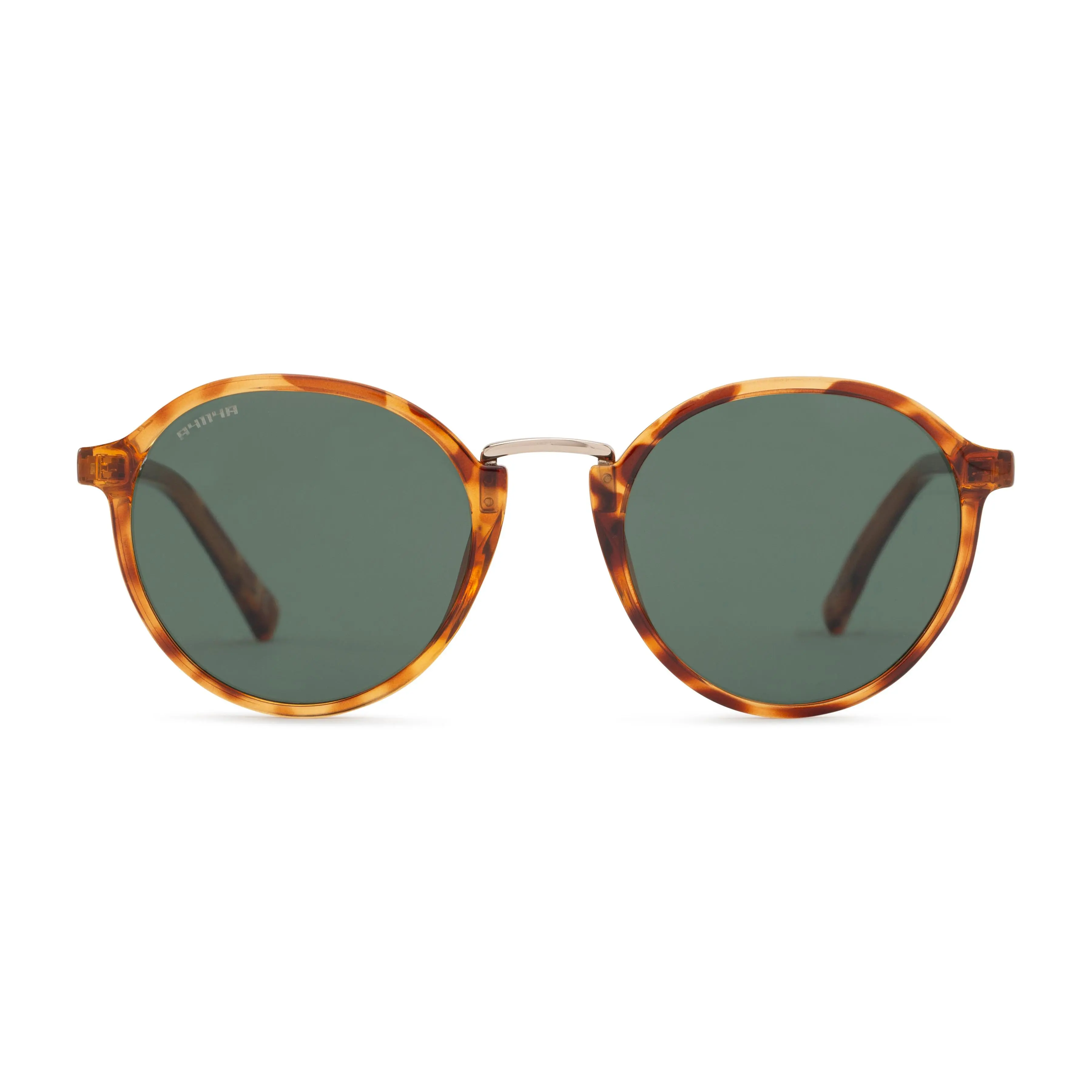 Foster Grant Women's Retro-Inspired Round Rimmed Sunglasses - Honey Tort Frames, Earthy Greenish-Grey Dark Lenses, 100% UVA-UVB Protection, A4114A Case & Bracelet, Casual, Gold-Themed, Eco-Friendly, Casual Women's Sunglasses, Gold-Themed Women's Sunglasse