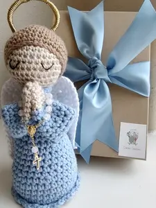 Handmade Crochet Little Blue Angel with White Rosary