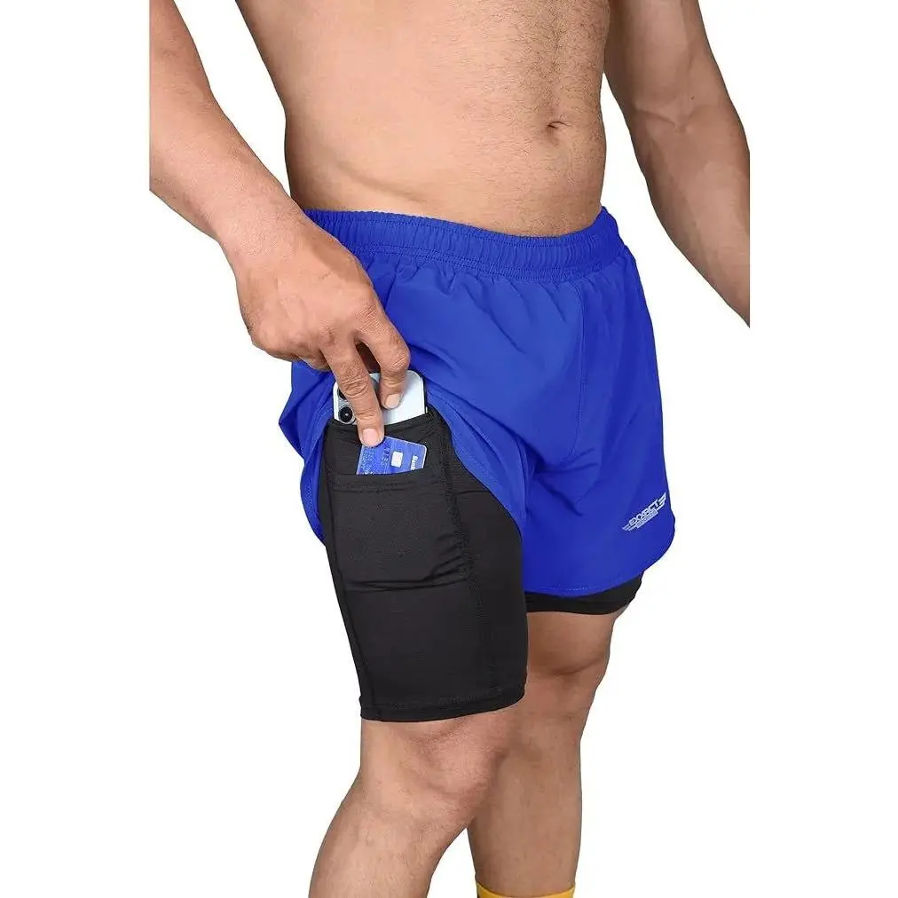 Exxact Sports 2 in 1 Shorts Men - Athletic Shorts with Compression Liner Men, Dry Fit Running Shorts with Phone Pocket (Royal Blue, A)