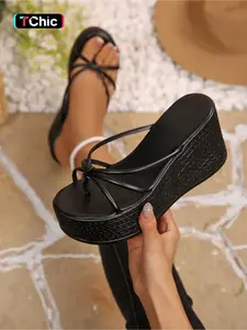 Women's Strappy Wedge Sandals - Platform Thong Design - Summer Beach Vacation Wear