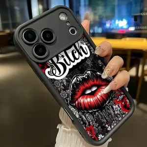 Phone Case for IP 17/16/15/14/13/12/11 Series (Pro, Pro Max & Standard) - Trendy Red Lip Design, Full Body Drop Protection, Shockproof, Soft Touch Silicone Cover