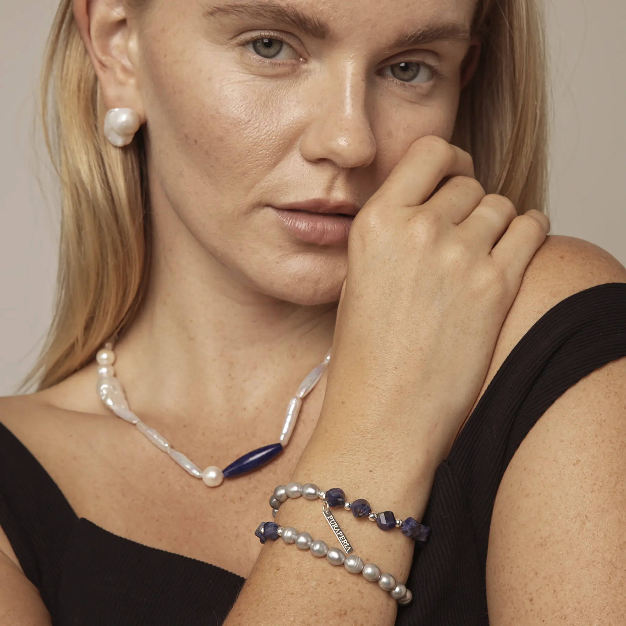 Heritage Twist Double Strand Bracelet- Baroque Pearl & Blue-Vein Stone Jewelry
