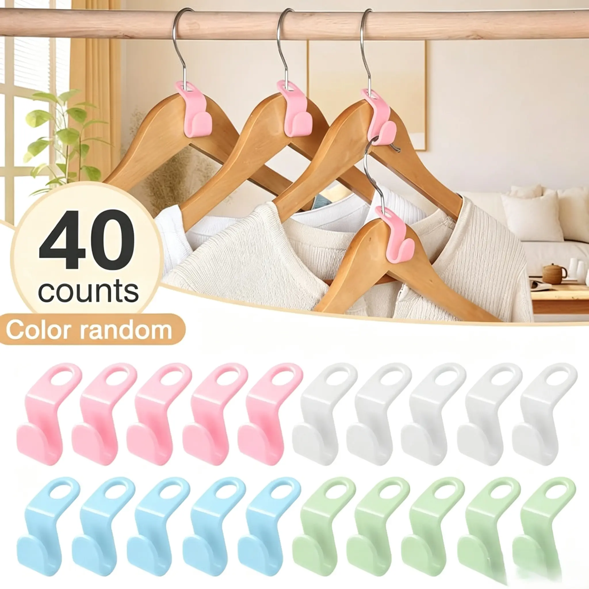 40-Count Hanger Connector Hooks, Home Organizer Accessory for Clothes Storage Space Saving