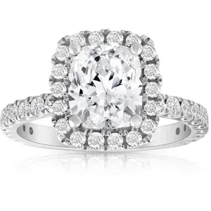 Certified 2 1/2Ct Cushion Halo Diamond Engagement Ring 14k Gold Lab Grown