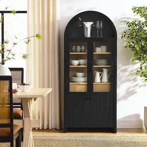 Modway Evie Arched Tall Display Cabinet in Black Oak