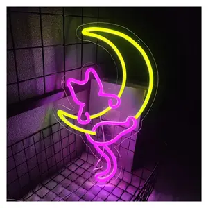 Sign Illuminated Moon And Cat Neon Signs, Night Light Personalized Home Decor Used For Bedroom Bars Game Rooms 30cmх41.2cm