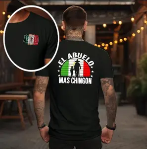 El Abuelo Mas Chingon Shirt Mexico Abuelo Shirt Father's Day Gift for Dad Cotton Graphic Tee Fitted Short Sleeve Crew Neck Summer Top Menswear