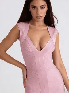 Baby Mini Sexy Bandage Dress, Cap Sleeve Elegance Party Style, Plain Pattern, Short Dress Length, Perfect for Parties and Events