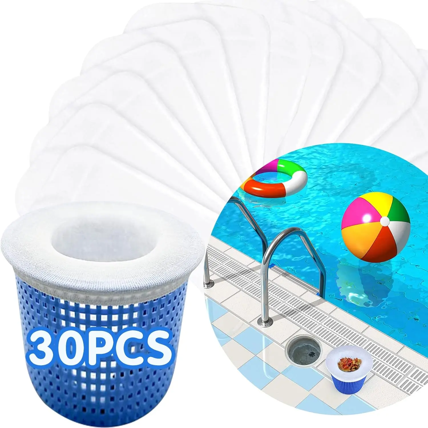 30 count Pool Skimmer Filter Socks for Above Ground and Inground, Pool Skimmer Basket Nets, Ultra Fine Mesh Screen Socks for Pool Skimmer Basket