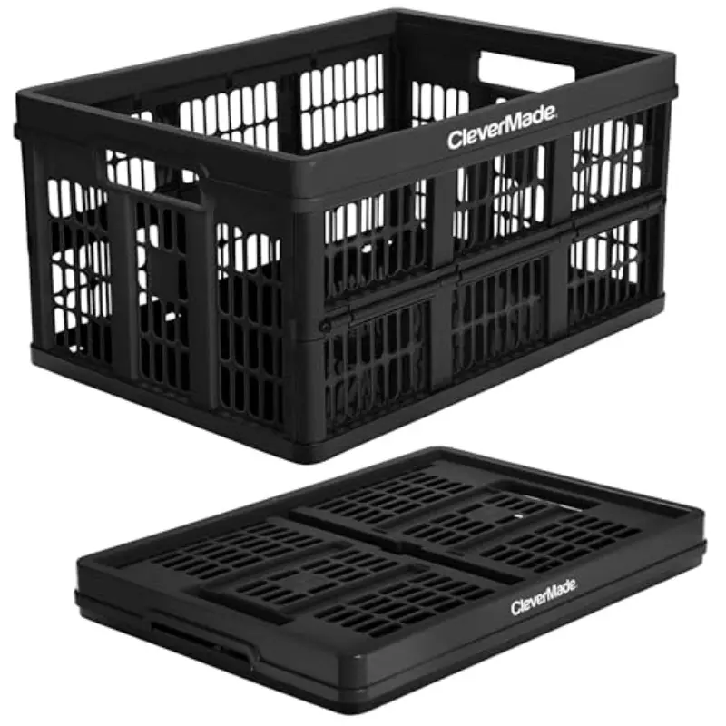 CleverMade Collapsible Utility CratesObsidian 1pck 45L 11 Gal holds 66 lbs Stackable Containers Heavy Duty Capacity Crates SpaceSaving Baskets
