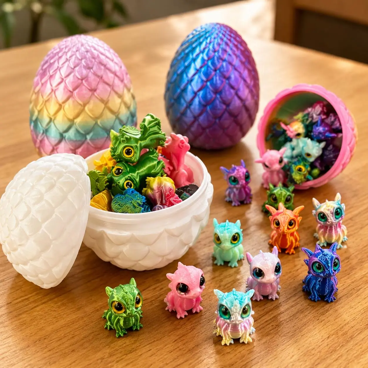 3D Printed 20pcs Mini Dragon & Cracked Crystal Egg Statue - Cute Big Eyes, Small Size, Random Vibrant Colors, Home Decor Party Gift Unique Ornaments Living Room Ornaments