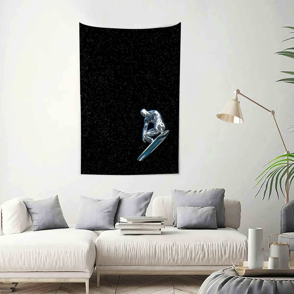 Space Surfer Silver Polyester Trippy Tapestry - Cosmic Surfer Print, Easy Install Fantasy Aesthetic Room Decor, 30*40in Wall Hanging for Science Fiction Fans' Bedrooms