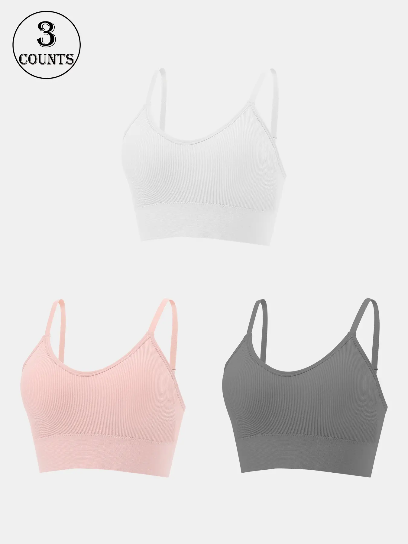 3-piece set of solid color minimalist sexy women's bras, wireless with removable pads, adjustable shoulder straps, beautiful back design, supportive and shaping, daily, commuting, casual wear, sports, yoga, fitness, high-quality women's bras