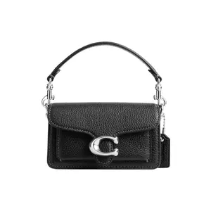 COACH Tabby 12 Mini Crossbody Bag for Women – Minimalist Logo Pebbled Leather Messenger Bag in Black