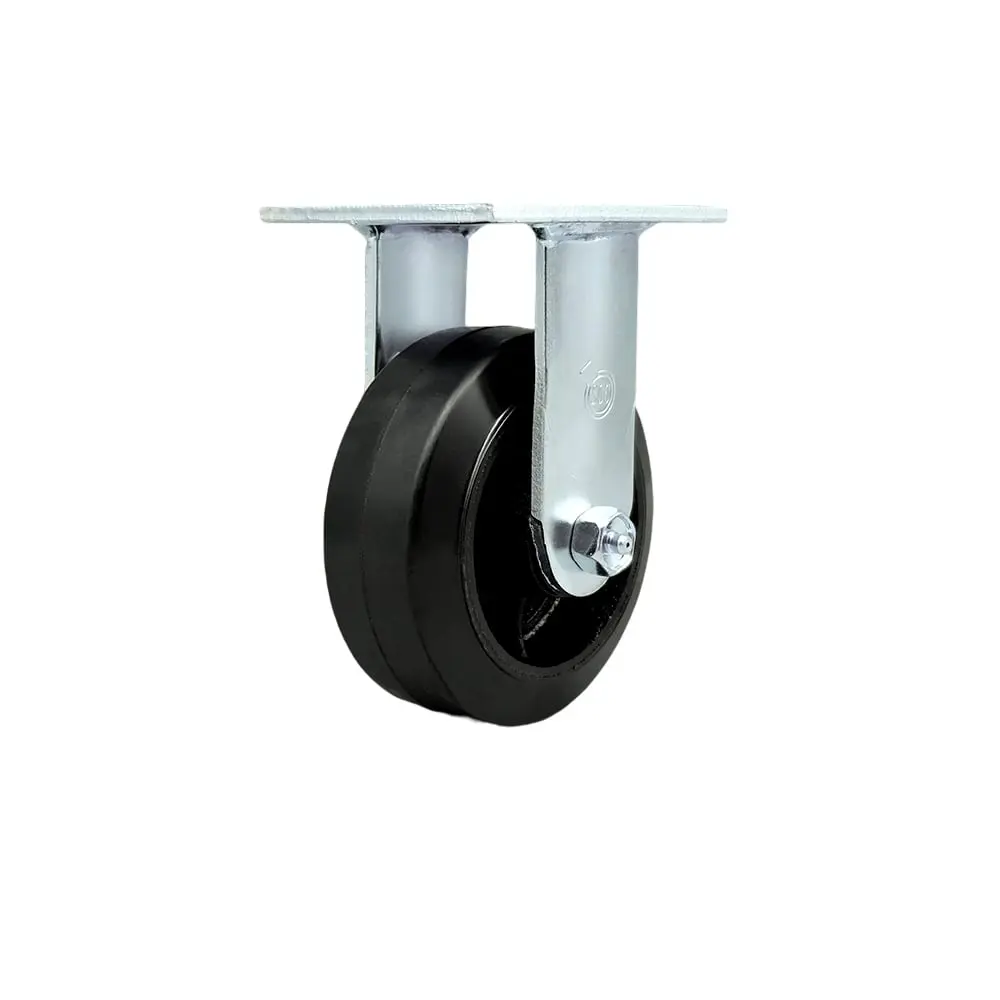 Service Caster SCC-30R520-RSB Heavy Duty Rigid Top Plate Caster with 5 in. Rubber on Metal Wheel & Ball Bearings - 400 lbs Capacity per Caster