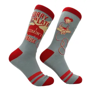 Men's Sorry Im Late I Couldnt Pause Socks Funny Sarcastic Gaming Graphic Footwear Funny Graphic Socks Comfortable Fitted Spandex Cotton