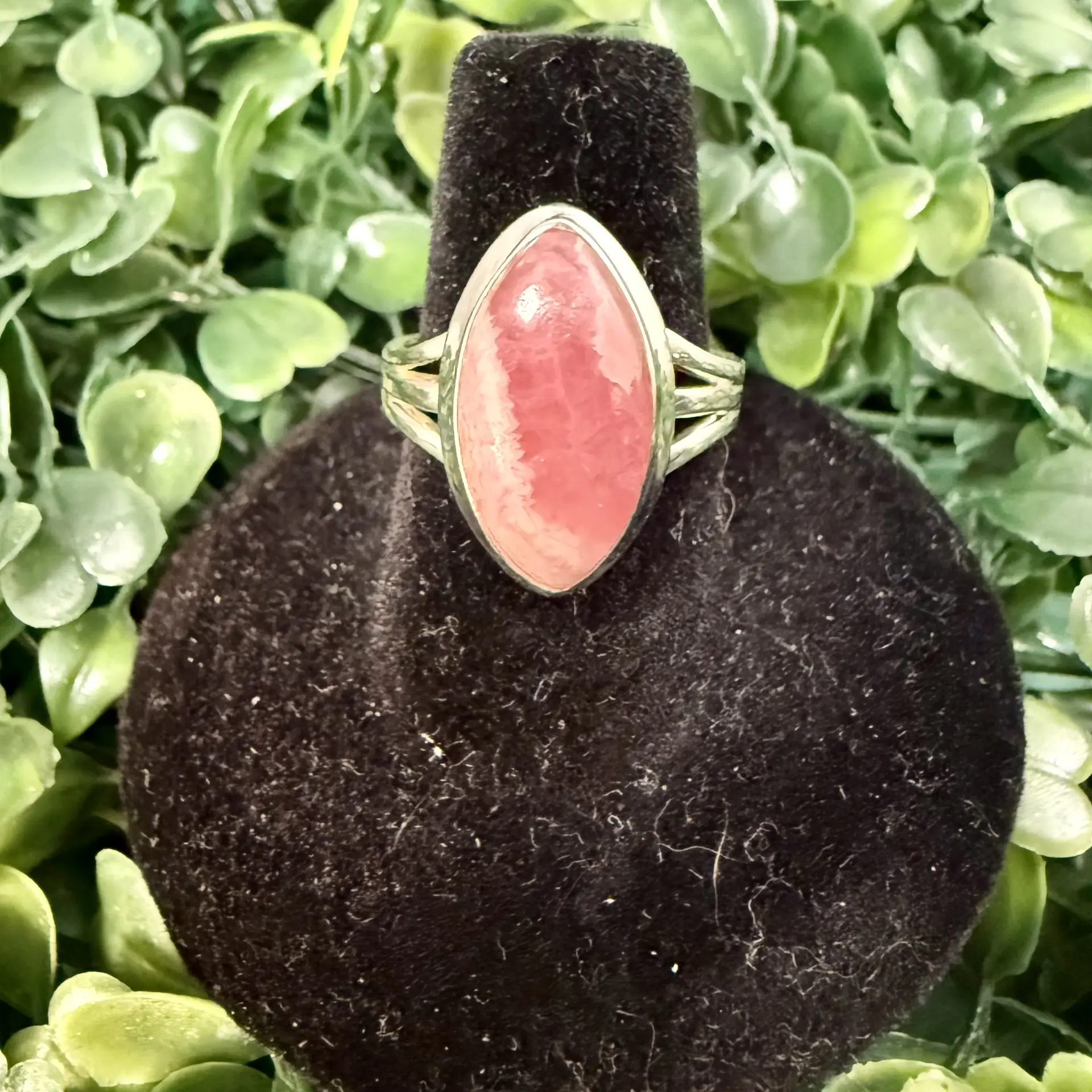 Sterling Silver Rhodochrosite Ellipse Ring, Emotional Healing Rings