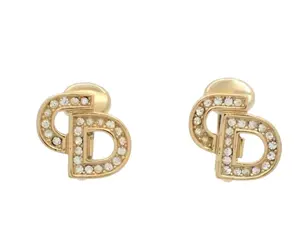 Pre-owned Christian Dior Small "CD" with Rhinestones Clip On Earrings Perfect for Daily Use