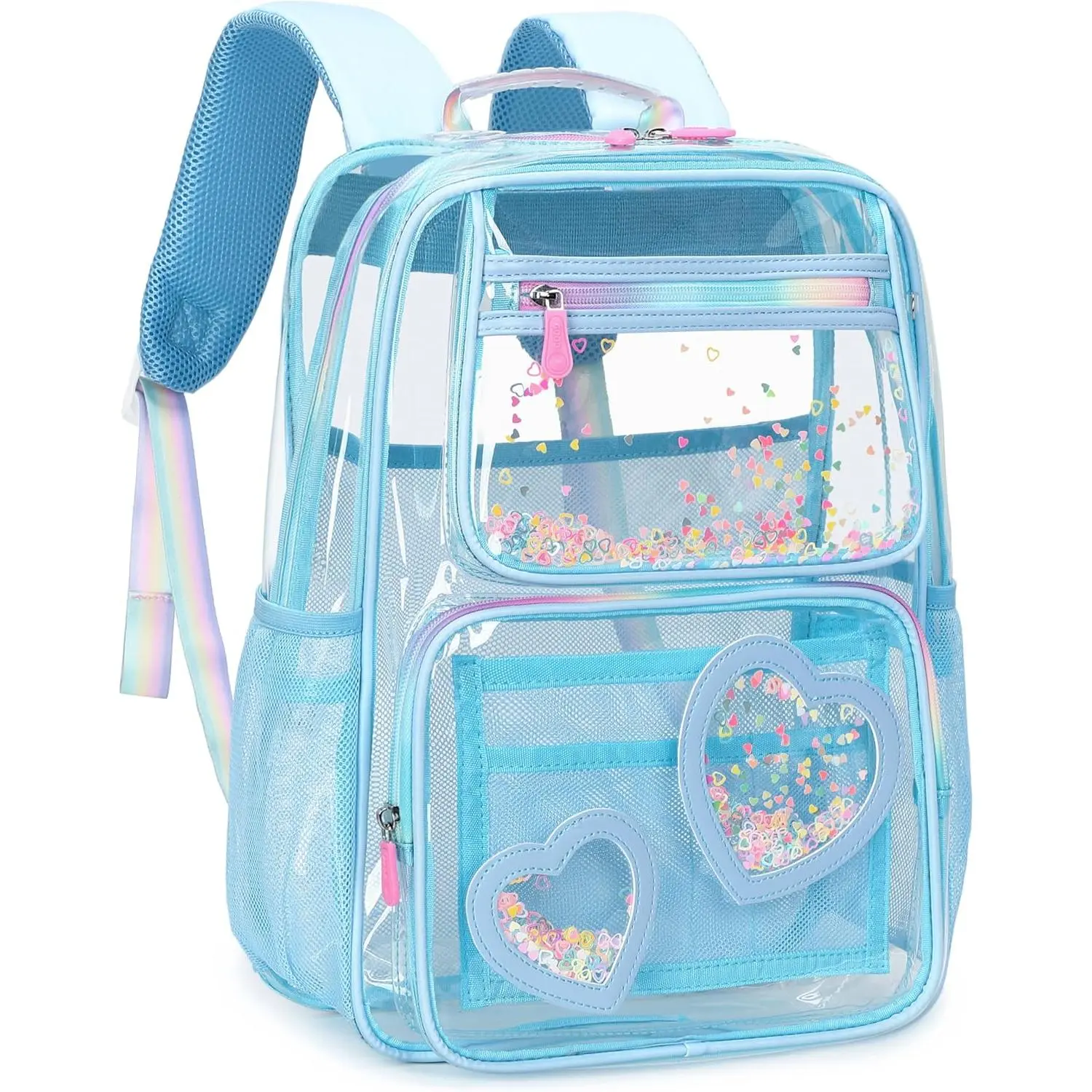 Clear Backpack for Girls,Clear Bookbag Heavy Duty Transparent Backpacks for Stadium Events, See Through  Pack for  Elementary Middle High School (Blue)