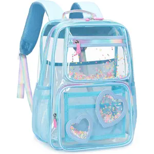 Clear Backpack for Girls,Clear Bookbag Heavy Duty Transparent Backpacks for Stadium Events, See Through  Pack for  Elementary Middle High School (Blue)