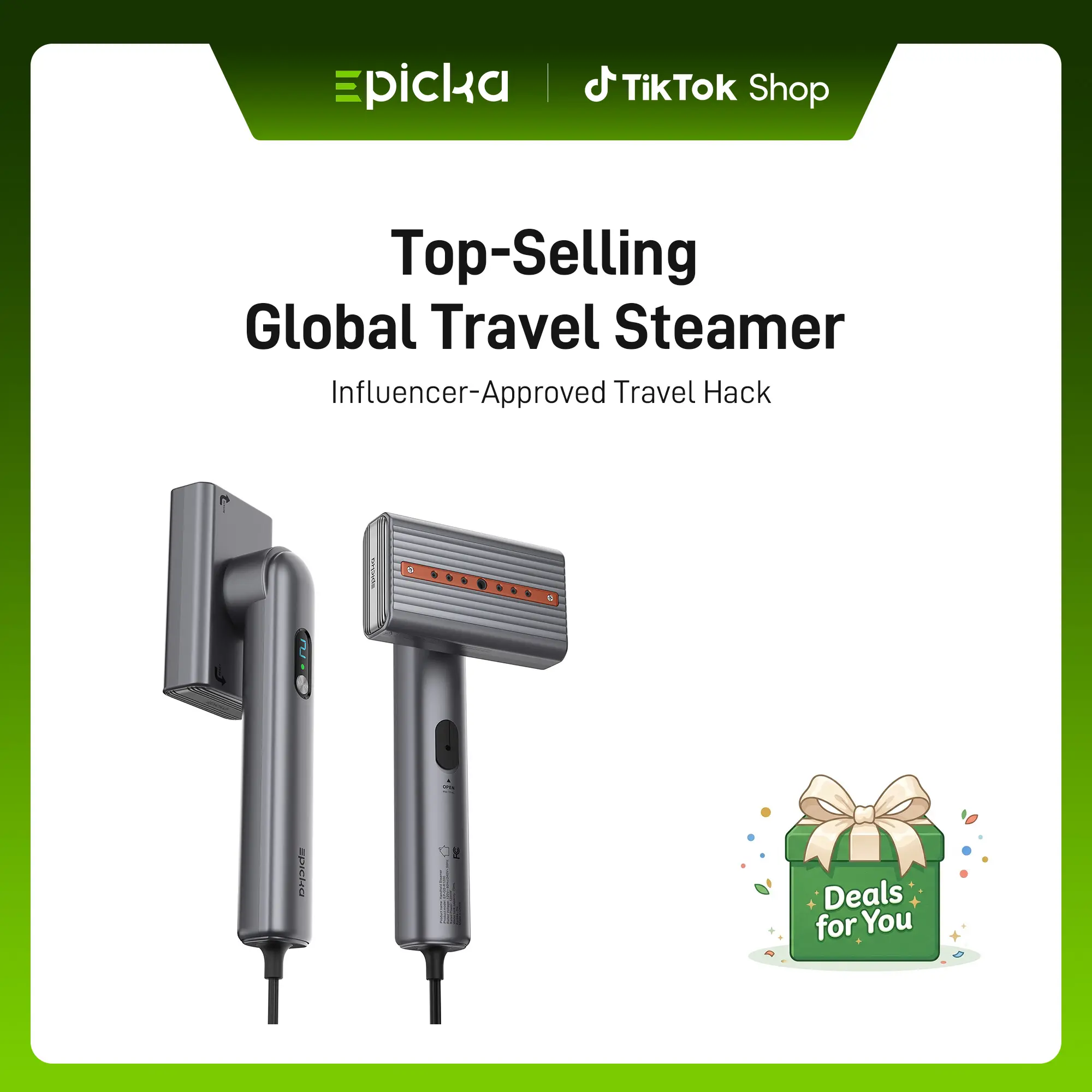 Epicka Dual-Voltage Global Travel Fabric Steamer - Portable Handheld Garment Steamer for Wrinkles Removal, Household Use