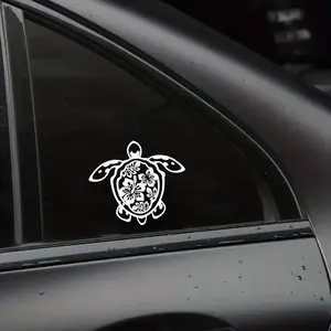 Sea Turtle Hibiscus Vinyl Decal Tropical Floral Sticker for Car Laptop Water Bottle