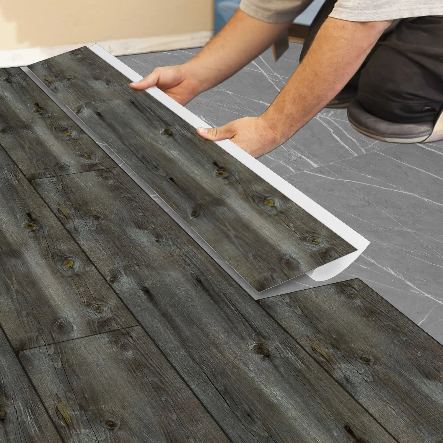 Self-adhesive pvc floor tiles, American natural wood grain appearance, Wood Grain Pattern, waterproof and stain resistant, suitable for bathroom, kitchen, living room, bedroom, home renovation,36 inches x 6 inches, Waterproof Pvc Material