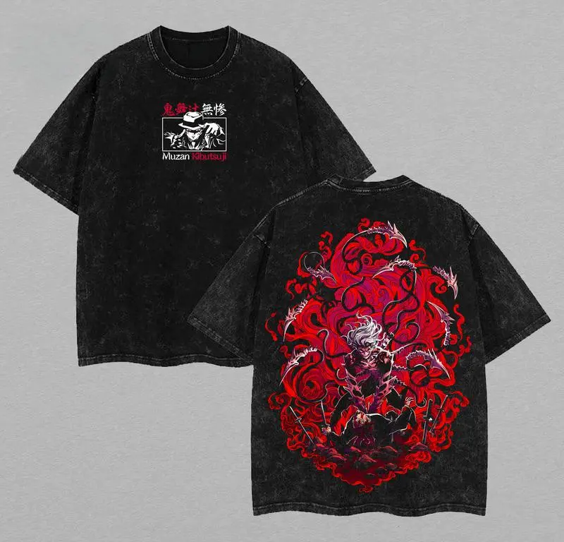 Muzan Kibutsuji Demon Slayer Oversized T-Shirt, Acid Washed Infinity Castle Anime Streetwear, Kimetsu no Yaiba Merch, Gift for Him