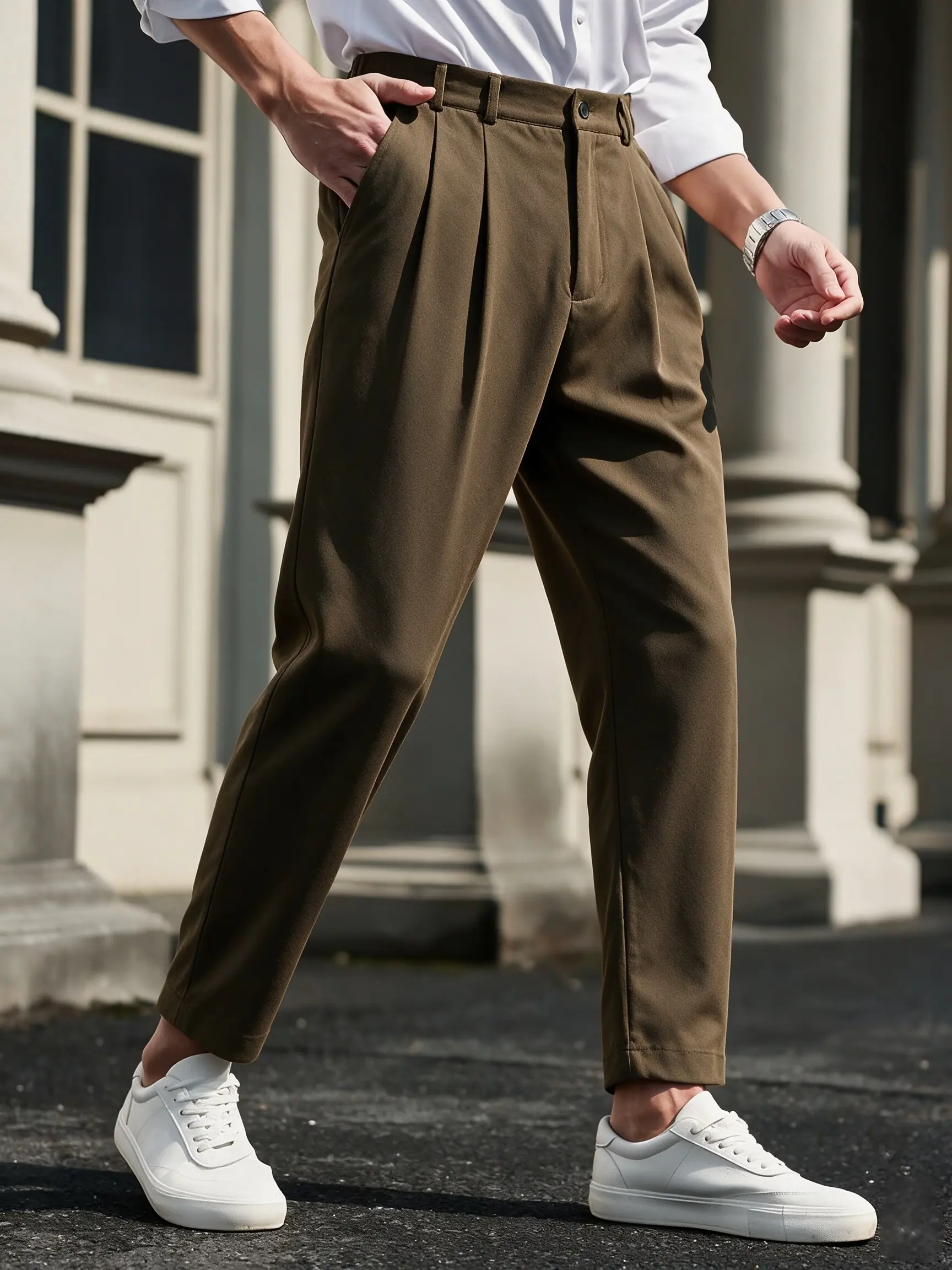 Business casual men’s solid-color pleated suit trousers with pockets, everyday casual pants, men’s pleated pants, men’s dress pants, men’s long pants, men’s suit trousers