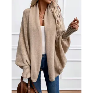 [Polyester Cardigan] Lightweight Polyester Batwing Sleeve Open Front Cardigan | Greenish-Beige Elegant Design, All-Season Versatile Layering Piece for Women, 100% Polyester Fabric Knitwear sweaterswomen
