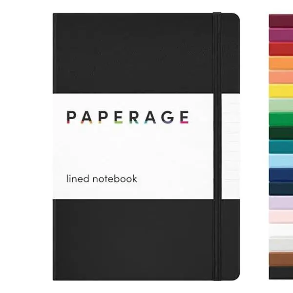 PAPERAGE Lined Journal Notebook, Hardcover Journal for Women & Men, 160 Pages, (5.6 in x 8 in), College Ruled Journaling Notebook for Work, School Supplies & Note Taking, (Black)